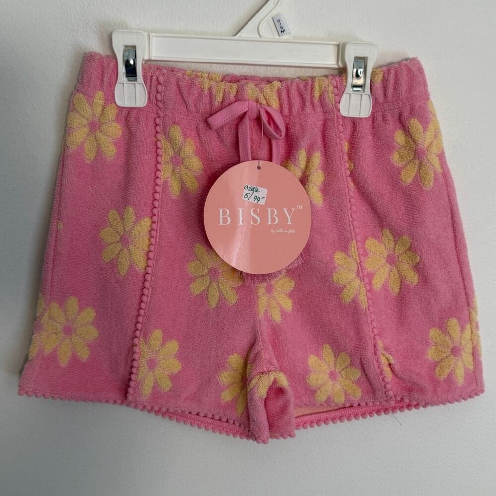 Bisby Pink Terry Cloth Yellow Flowers Shorts size 6